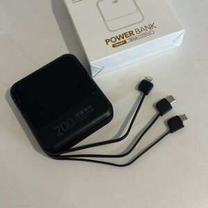 Portable 20000 Power Bank Charger with 3-In-1 Cables - Black